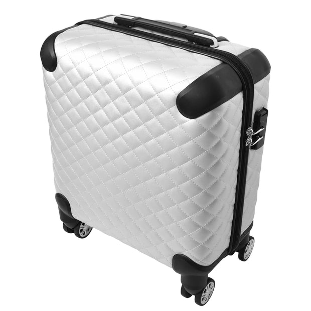 Pilot Case Diamond Quilted Faux Leather 8 Wheel Cabin Travel Bag Airborne Silver-4