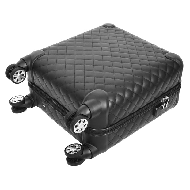 Pilot Case Diamond Quilted Faux Leather 8 Wheel Cabin Travel Bag Airborne Black