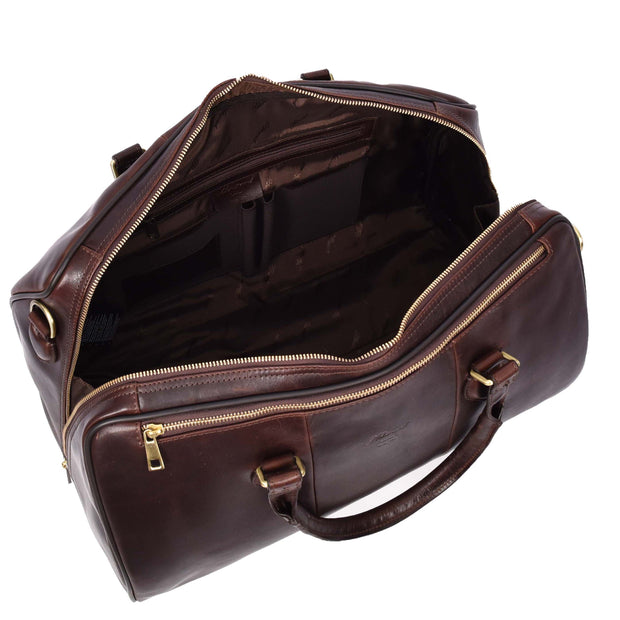 Premium Leather Holdall Carry-on Size Weekender Sports Travel Duffle Bag A47 Brown