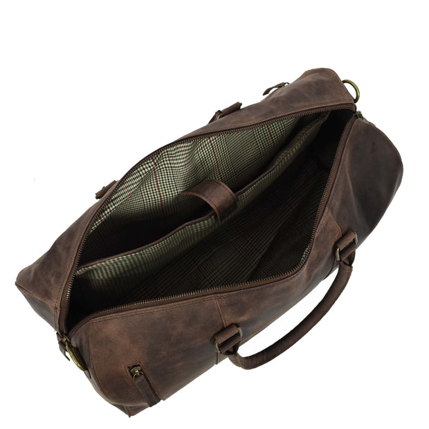 Distressed Leather Duffle Bag Weekend Travel Holdall Sports Gym Kitbag Brown