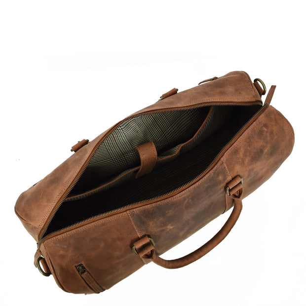 Distressed Leather Duffle Bag Weekend Travel Holdall Sports Gym Kitbag Cognac