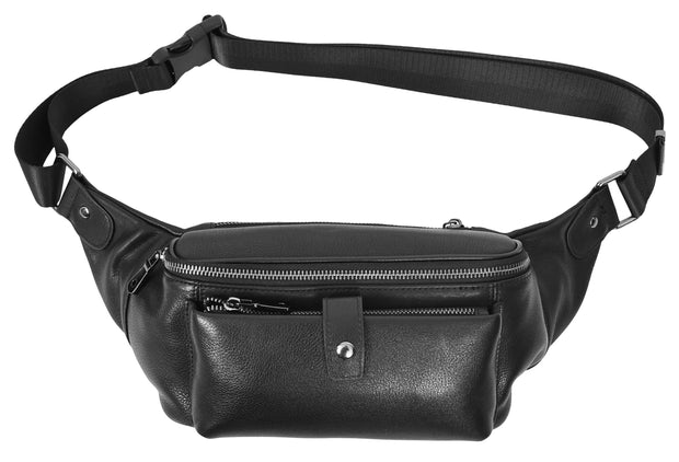 Real Leather Waist Pack Mobile Money Multiple Pockets Bum Bag Travel Pouch AY18 Black-7