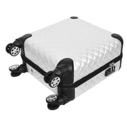 Pilot Case Diamond Quilted Faux Leather 8 Wheel Cabin Travel Bag Airborne Silver-7