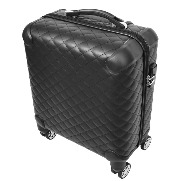 Pilot Case Diamond Quilted Faux Leather 8 Wheel Cabin Travel Bag Airborne Black