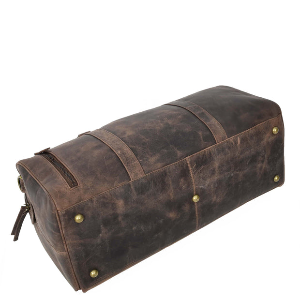 Distressed Leather Duffle Bag Weekend Travel Holdall Sports Gym Kitbag Brown