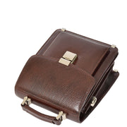 Men's Real Leather Mini Briefcase Style Cross Body Messenger Flight Bag A248 Brown-6