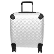 Pilot Case Diamond Quilted Faux Leather 8 Wheel Cabin Travel Bag Airborne Silver-5