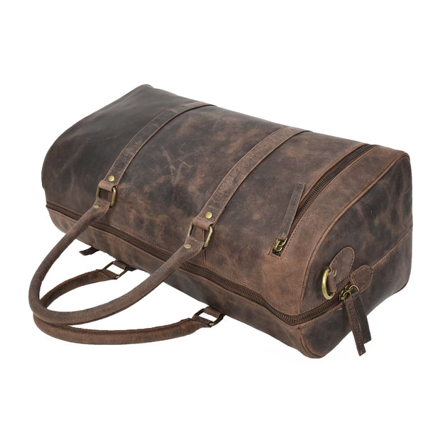 Distressed Leather Duffle Bag Weekend Travel Holdall Sports Gym Kitbag Brown