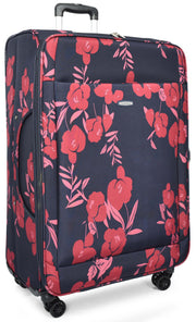 Four Wheel Soft Suitcase Expandable Luggage Travel Bags Floral Print Navy large-1