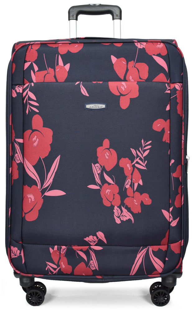 Four Wheel Soft Suitcase Expandable Luggage Travel Bags Floral Print Navy medium-3