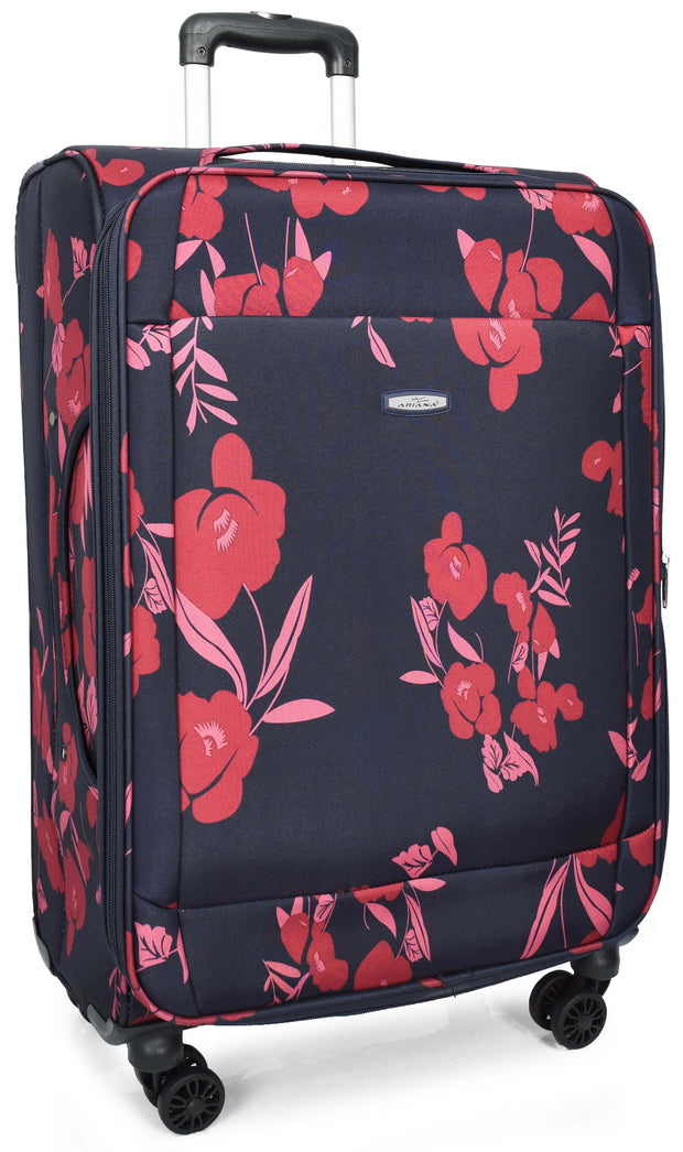 Four Wheel Soft Suitcase Expandable Luggage Travel Bags Floral Print Navy medium-1