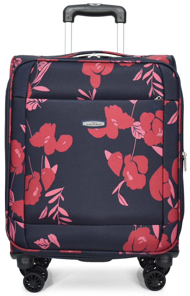 Four Wheel Soft Suitcase Expandable Luggage Travel Bags Floral Print Navy small-3