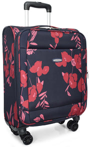 Four Wheel Soft Suitcase Expandable Luggage Travel Bags Floral Print Navy small-1