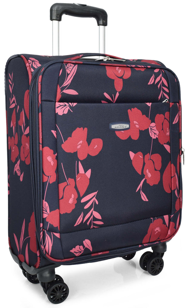 Four Wheel Soft Suitcase Expandable Luggage Travel Bags Floral Print Navy small-1