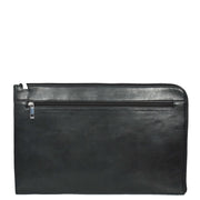 Genuine Black Leather Folio Bag Zip Around Clutch Document Holder Office Bag Agent