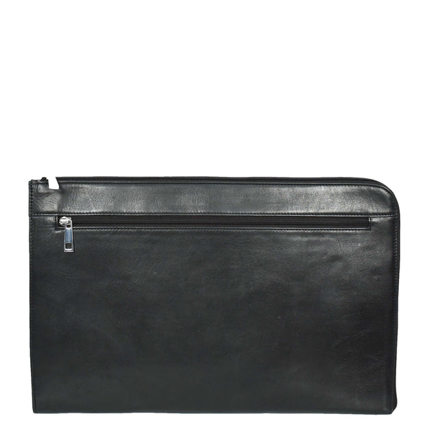 Genuine Black Leather Folio Bag Zip Around Clutch Document Holder Office Bag Agent