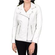 Womens Genuine Leather Biker Jacket Designer Style Fitted Cut Myla White