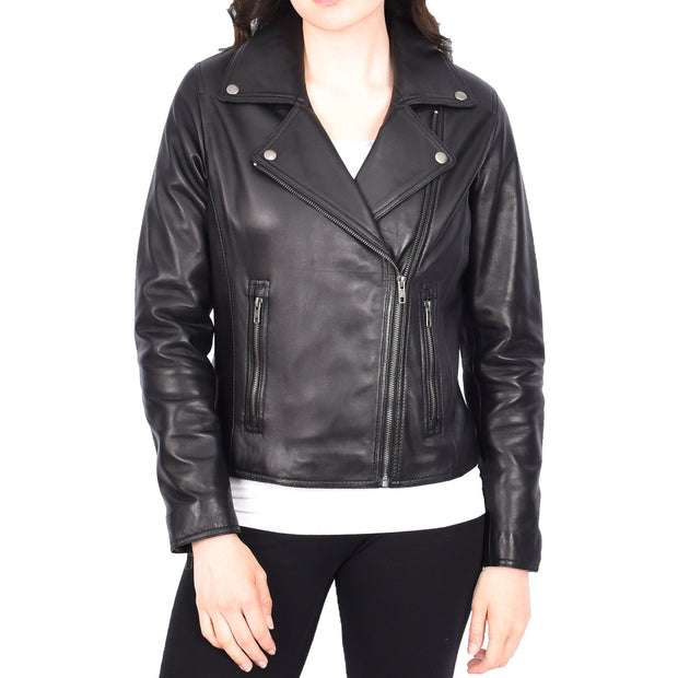 Womens Genuine Leather Biker Jacket Designer Style Fitted Cut Myla Black