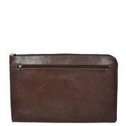 Genuine Brown Leather Folio Bag Zip Around Clutch Document Holder Office Bag Agent