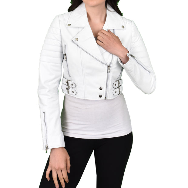 Womens Fitted Cropped Bustier Style Leather Jacket Amanda White