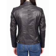 Womens Real Black Leather Jacket Casual Fashion Zip Fasten Biker Style Outerwear Alora