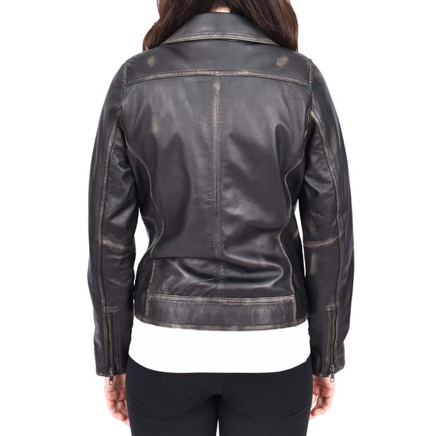 Womens Fitted Real Vintage Rub Off Leather Designer Biker Jacket Myla