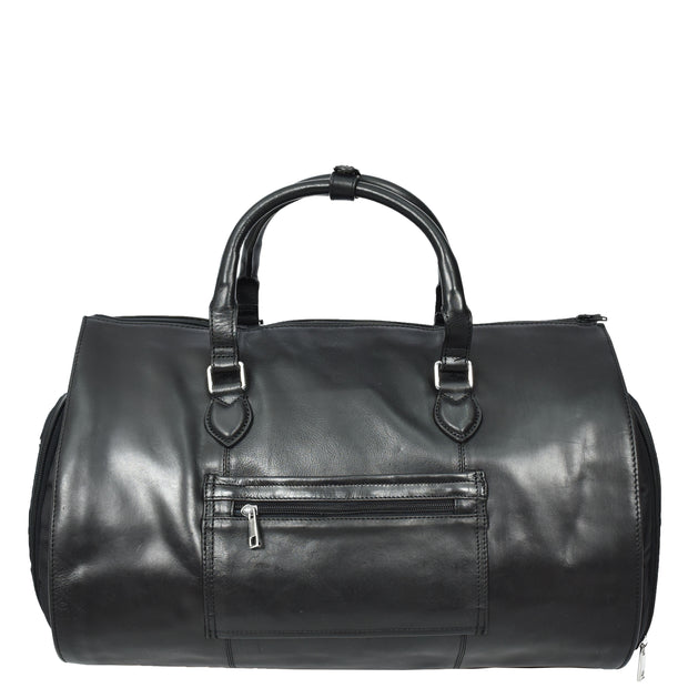 Genuine Leather 2-in-1 Holdall Suit Carrier Travel Duffle Bag AL49 Black