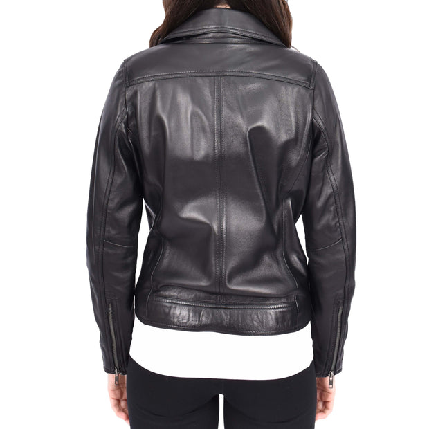 Womens Genuine Leather Biker Jacket Designer Style Fitted Cut Myla Black