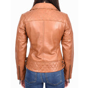 Womens Leather Biker Jackets Asymmetrical Zip Quilted Trendy Design Maeve Tan