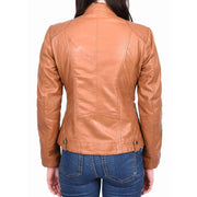 Womens Real Tan Leather Jacket Casual Fashion Zip Fasten Biker Style Outerwear Alora