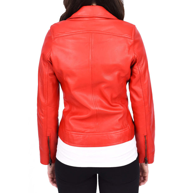 Womens Genuine Leather Biker Jacket Designer Fitted Coat Myla Red