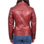 Womens Leather Biker Jackets Asymmetrical Zip Quilted Trendy Design Maeve Burgundy