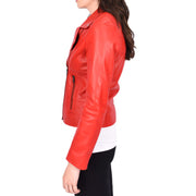 Womens Genuine Leather Biker Jacket Designer Fitted Coat Myla Red