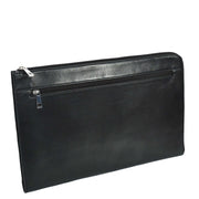 Genuine Black Leather Folio Bag Zip Around Clutch Document Holder Office Bag Agent