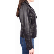 Womens Real Leather Jackets 2 in 1 Style Biker Bolero Zip Off Design Arden Black