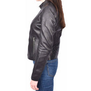 Womens Soft Leather Jacket Black Casual Fitted Trendy Biker Style Jadie