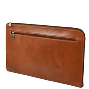 Genuine Cognac Leather Folio Bag Zip Around Clutch Document Holder Office Bag Agent