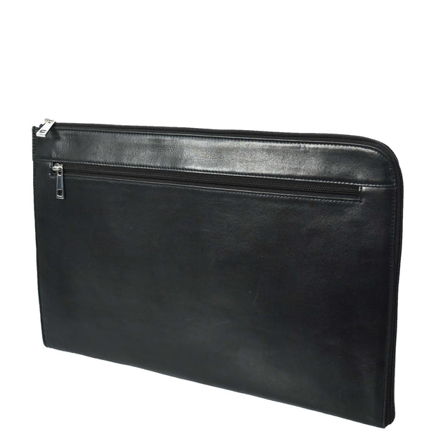 Genuine Black Leather Folio Bag Zip Around Clutch Document Holder Office Bag Agent