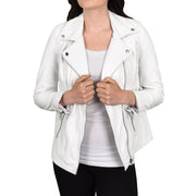 Womens Genuine Leather Biker Jacket Designer Style Fitted Cut Myla White