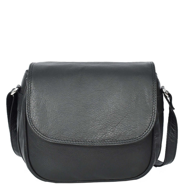 Womens Real Leather Small Crossbody Bag Multi Pockets Organiser Everyday Handbag Madelyn Black-4