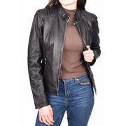 Womens Soft Leather Jacket Black Casual Fitted Trendy Biker Style Jadie