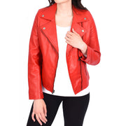 Womens Genuine Leather Biker Jacket Designer Fitted Coat Myla Red