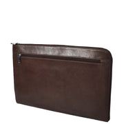 Genuine Brown Leather Folio Bag Zip Around Clutch Document Holder Office Bag Agent