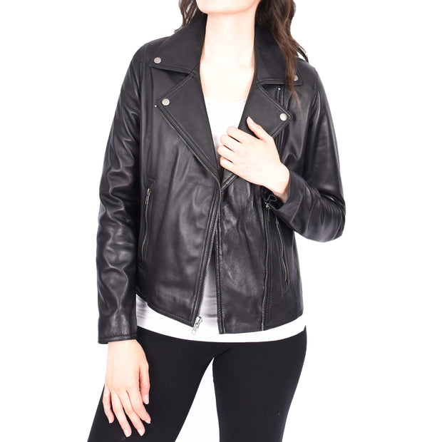 Womens Genuine Leather Biker Jacket Designer Style Fitted Cut Myla Black