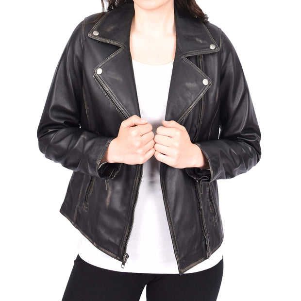 Womens Fitted Real Vintage Rub Off Leather Designer Biker Jacket Myla