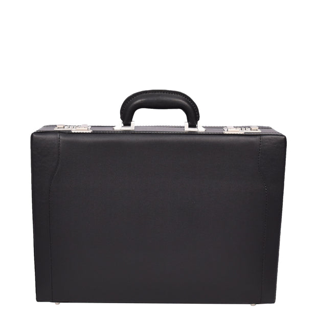 Professional Attaché Case Black Faux Leather Dual Combination Locks Expandable Business Briefcase Budget