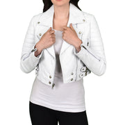 Womens Fitted Cropped Bustier Style Leather Jacket Amanda White