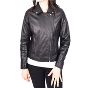 Womens Genuine Leather Biker Jacket Designer Style Fitted Cut Myla Black