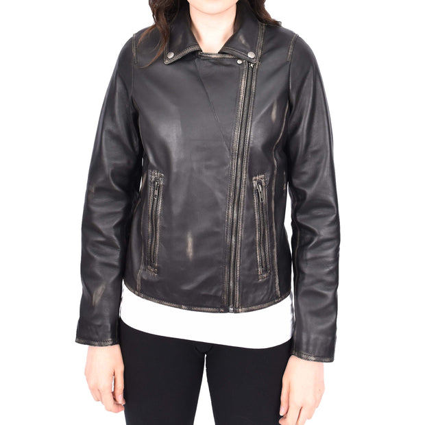 Womens Fitted Real Vintage Rub Off Leather Designer Biker Jacket Myla