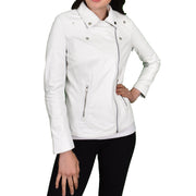 Womens Genuine Leather Biker Jacket Designer Style Fitted Cut Myla White